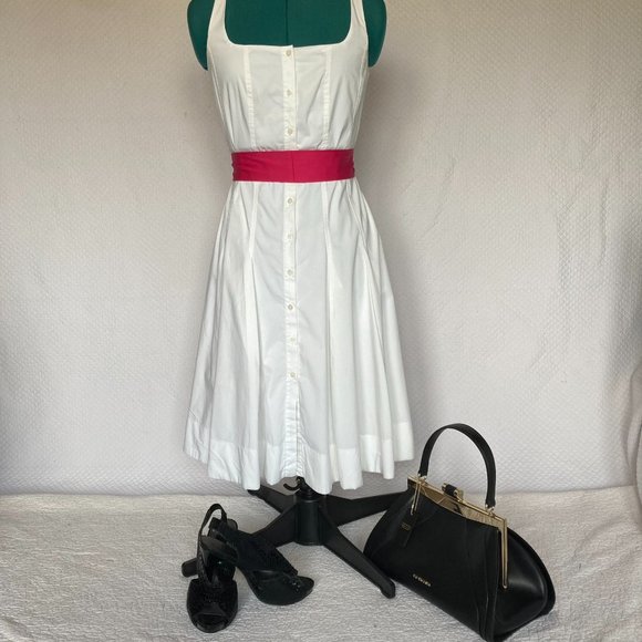 Banana Republic White Sleeveless Button Front A-Line Dress sz 0 - Picture 6 of 14